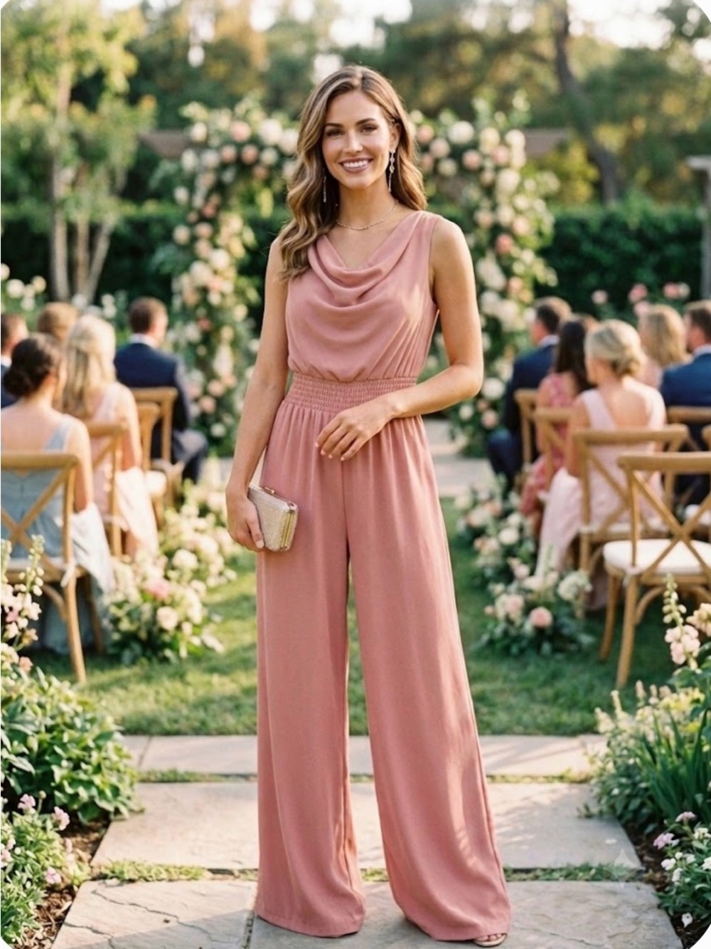 NWT Lumière Dusty Rose Drape Neck Open Back Jumpsuit - L